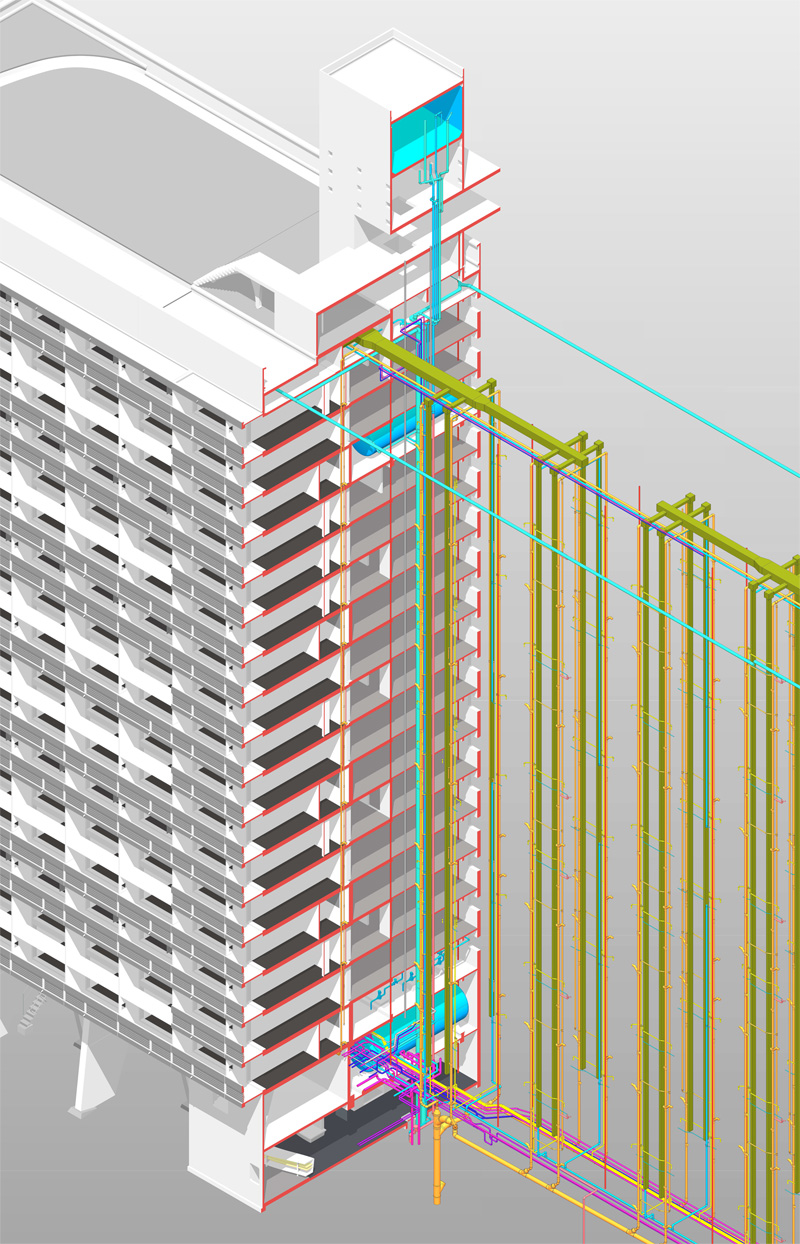 vue écorchée des reseaux de la maison radieuse
